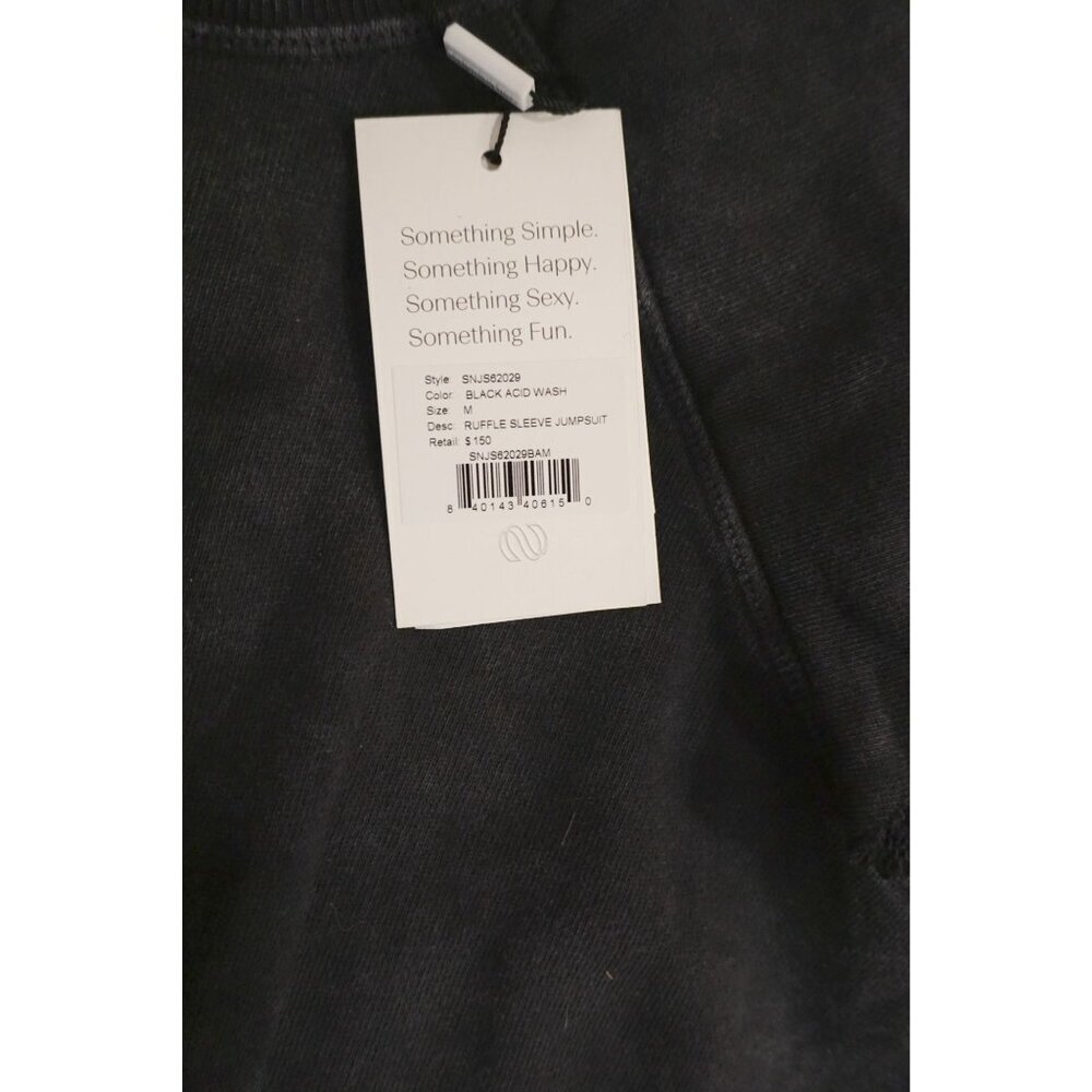 Something Navy Black Acid Wash Ruffle Sleeve Sweatshirt Jumpsuit - Size M, NWT - Picture 6 of 6